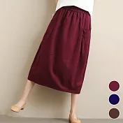 【A.Cheter】京都文青田園風清爽藝術口袋棉麻長裙#j103480FREE酒紅