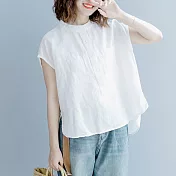 【A.Cheter】加勒比海度假柔美飄逸短袖襯衫棉麻上衣#j103539F白