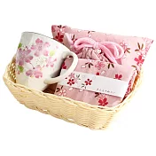 【和藍】美濃燒∣馬克杯+手帕+巾著袋 ‧春櫻竹籃禮盒組