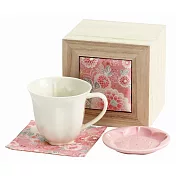 【和藍】馬克杯+蓋皿+杯墊 ‧春映櫻木箱禮盒組