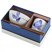 【和藍】美濃燒∣飯碗+茶杯+天寶筷 ‧青玫瑰禮盒組 凜