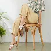 【慢。生活】破損造型寬版棉料長褲 620　FREE香草