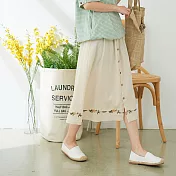 【慢。生活】排扣繡花襬中長款裙 30275　FREE杏色