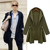 【MsMore】歐美明星時尚纖腰抽繩春棉連帽休閒風衣外套#j103514XL軍綠