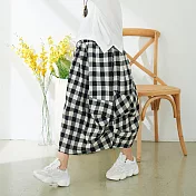 【慢。生活】不規打摺方格長裙 059　FREE黑格