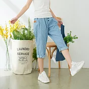 【慢。生活】水洗牛仔直條紋七分褲 11601　FREE淺藍