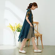 【慢。生活】排釦棉麻長罩衫 033　FREE藍色