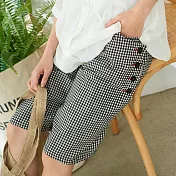 【慢。生活】雙層口袋排扣格紋短褲 11618　FREE黑格