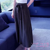 【Lockers 木櫃】高腰鬆緊蝴蝶結九分闊腿褲(3色)藍色