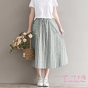 【Lockers 木櫃】日系復古文藝條紋A字裙(2色)綠色