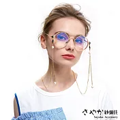 【Sayaka紗彌佳】歐美時尚珍珠垂墜太陽眼鏡鏤空金屬鍊防滑鍊 -金+白珍珠