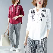 荷花刺繡大碼襯衫式上衣