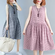 鄉村俏佳人寬鬆棉麻背心洋裝