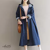【AnZa】復古Oversize丹寧連帽長版外套(2色)     FREE藍