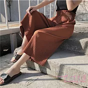 【Lockers 木櫃】雪紡壓褶摩登闊腿九分褲(3色)焦糖色