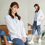 【慢。生活】薄款鏤空造型連帽拉鍊外套 8993　FREE白色