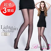 BeautyFocus(3雙組)超薄透絲褲襪6200-黑色