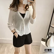 【Jilli~ko】韓版木耳邊鏤空針織防曬衫 6660　FREE白色