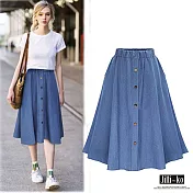 【Jilli~ko】中長裙高腰A字牛仔裙 6678　FREE淺藍