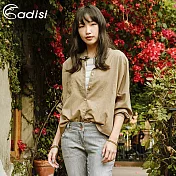 ADISI 女長袖落肩休閒麻感超透氣襯衫AL1911042 (S-L) / UPF30+、抗紫外線、透氣、快乾S淺杏咖