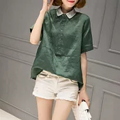 【NUMI】森-純色百搭娃娃領上衣-共4色-92000-(M-2XL可選)M綠色