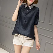 【NUMI】森-純色百搭娃娃領上衣-共4色-92000-(M-2XL可選)M藏青色