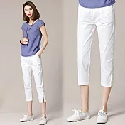 【NUMI】復古-純色顯瘦下擺開叉七分褲-共4色-91793(M-2XL可選)M白色