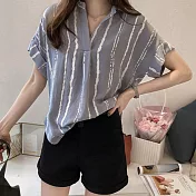 【NUMI】森-寬鬆顯瘦條紋襯衫-共3色-91695(M-2XL可選)2XL灰色