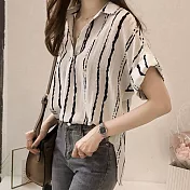 【NUMI】森-寬鬆顯瘦條紋襯衫-共3色-91695(M-2XL可選)2XL白色