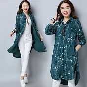 【NUMI】復古-文藝手繪印花質感上衣-綠色-90563-(M-2XL可選)XL綠色