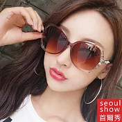seoul show首爾秀 葉緣漸層透花太陽眼鏡UV400墨鏡 8802茶框透花茶片
