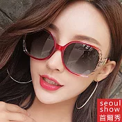 seoul show首爾秀 金屬皮帶扣漸層透花太陽眼鏡UV400墨鏡 8801酒紅透花黑灰片