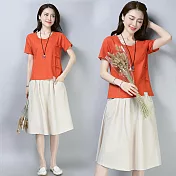 【NUMI】森-文藝裙兩件式套裝-橘紅色-51908(M-2XL可選)2XL橘紅色