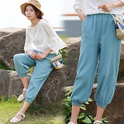 【NUMI】森-棉麻休閒百搭燈籠七分褲-共2色-51883-(M/L可選)M灰藍色