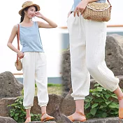 【NUMI】森-棉麻休閒百搭燈籠七分褲-共2色-51883-(M/L可選)M白色