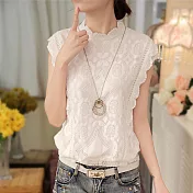 【MsMore】韓國浪漫織花全蕾絲彈力上衣#103740M白