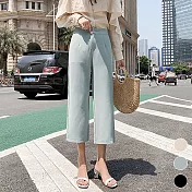 【MsMore】米蘭巨星翹臀後小腿開衩超墜性八分西裝寬褲#j103728M綠