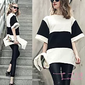 【Lockers 木櫃】撞色時尚黑白拼接寬鬆T恤