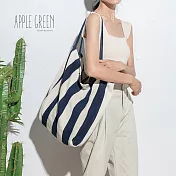 Apple Green 簡約條紋帆布肩背包(藍)
