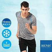 【HENIS】俐落V撞色 車線拼接 陽離子印染 涼感衣M淺灰