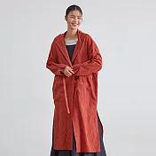 旅途原品_追光_原創設計肌理棉麻抽繩連帽風衣 M/L/XL　XL臟橘