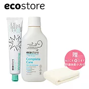 【ecostore】純淨潔白牙膏100g+漱口水450ml+贈MICRODRY舒適快乾小方巾(象牙白)