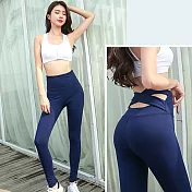 【KISSDIAMOND】塑腰交叉瑜珈運動緊身褲-8101S藏青