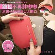 CHENSON真皮 超薄8mm十字紋3卡零錢包 寒梅粉(W00993-F)