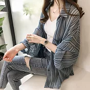 【初色】燈籠袖條紋防曬外套-共3色-93161(M-2XL可選)M藍色