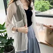 【初色】燈籠袖條紋防曬外套-共3色-93161(M-2XL可選)M白色