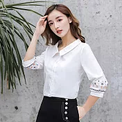 【MsMore】西班牙太陽海岸民族風刺繡七分袖純冰棉襯衣#j103872M白