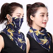 防曬透氣雪紡二用口罩護頸絲巾 (黃花藏青)