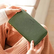 CHENSON真皮 讓錢住飯店8卡5鈔拉鍊長夾 (W00528-4)松柏綠