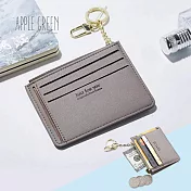 Apple Green 簡約皮革6票卡收納/零錢包(灰)